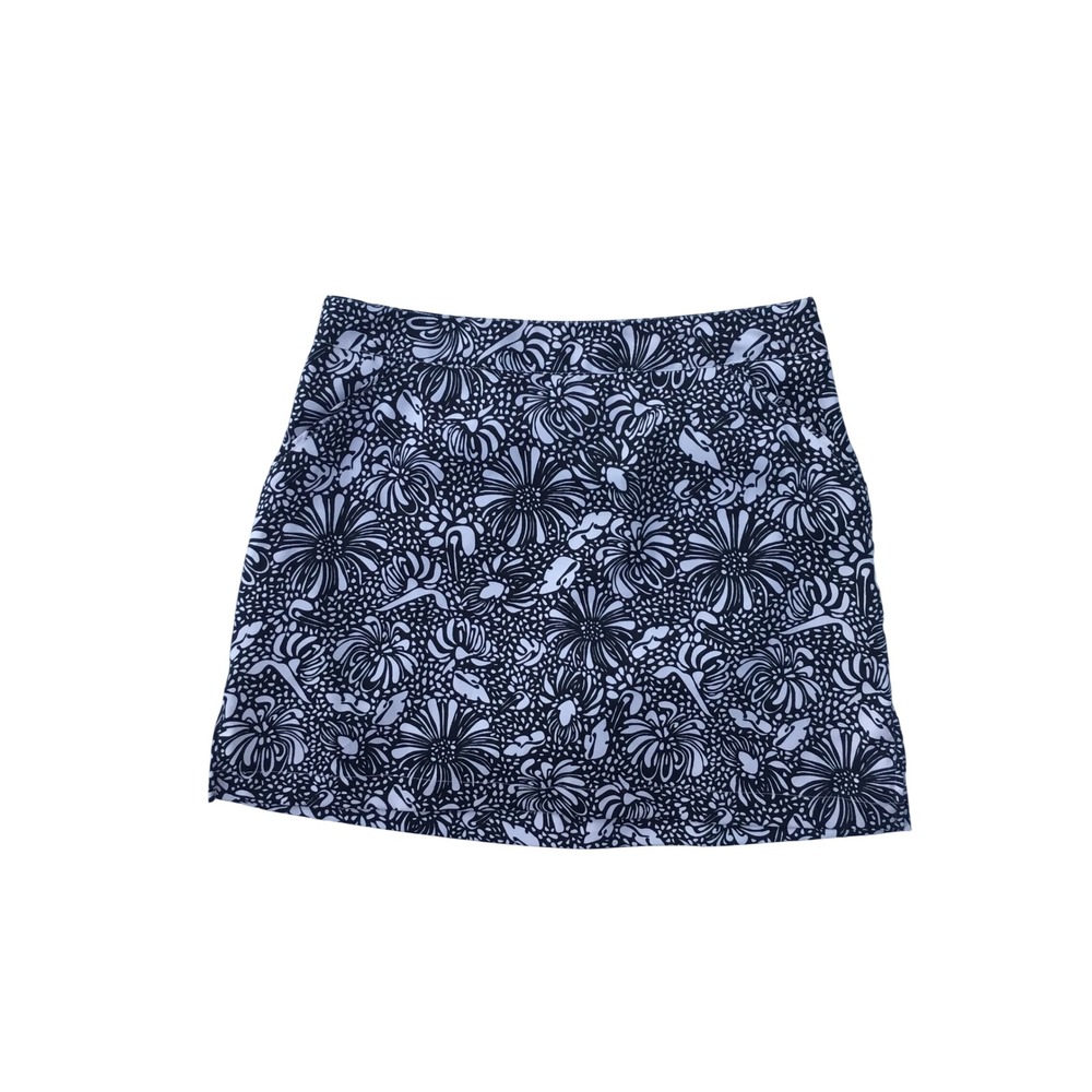 Coral Bay Golf Petite Floral Skort Navy White Size 8P Athletic Skirt Pockets